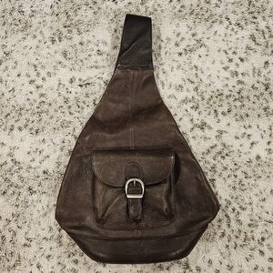Eddie Bauer Brown Pebbled Leather Adjustable Cross Body Bag Back Pack 23"x 14"